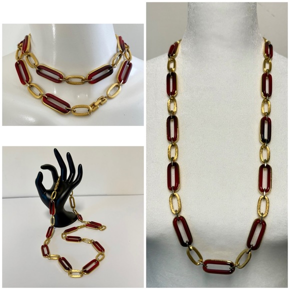 1970s Givenchy Gold & Amber Chainlink Long Necklace - Picture 1 of 8